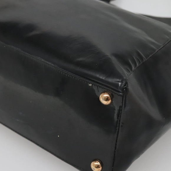 Salvatore Ferragamo Vera Shoulder Bag Enamel Black Gold Auth bs26598