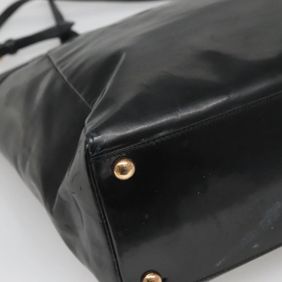 Salvatore Ferragamo Vera Shoulder Bag Enamel Black Gold Auth bs26598