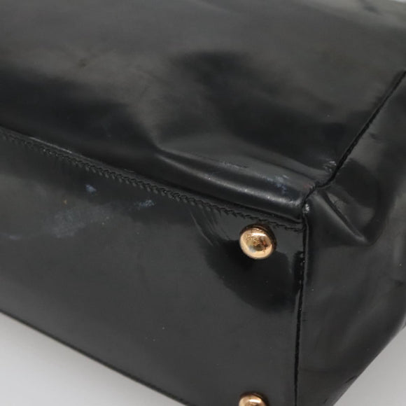 Salvatore Ferragamo Vera Shoulder Bag Enamel Black Gold Auth bs26598