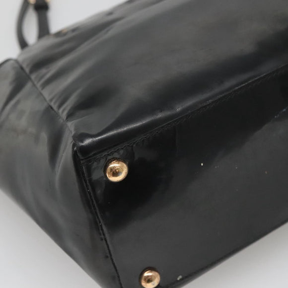 Salvatore Ferragamo Vera Shoulder Bag Enamel Black Gold Auth bs26598