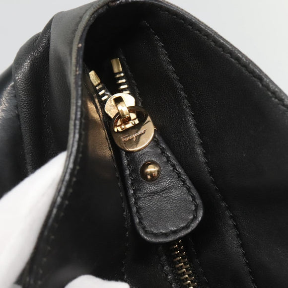 Salvatore Ferragamo Vera Shoulder Bag Enamel Black Gold Auth bs26598