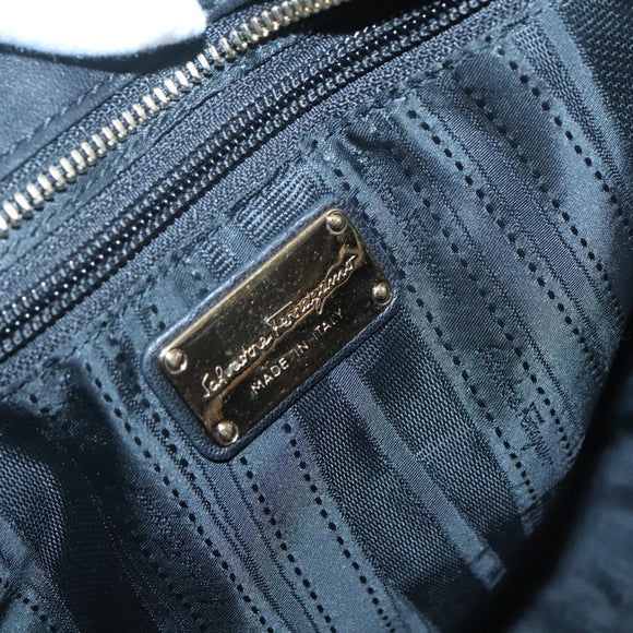 Salvatore Ferragamo Vera Shoulder Bag Enamel Black Gold Auth bs26598