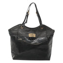 Salvatore Ferragamo Vera Shoulder Bag Enamel Black Gold Auth bs26598-13
