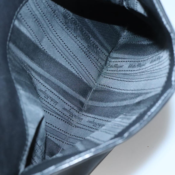 Salvatore Ferragamo Vera Shoulder Bag Enamel Black Gold Auth bs26598