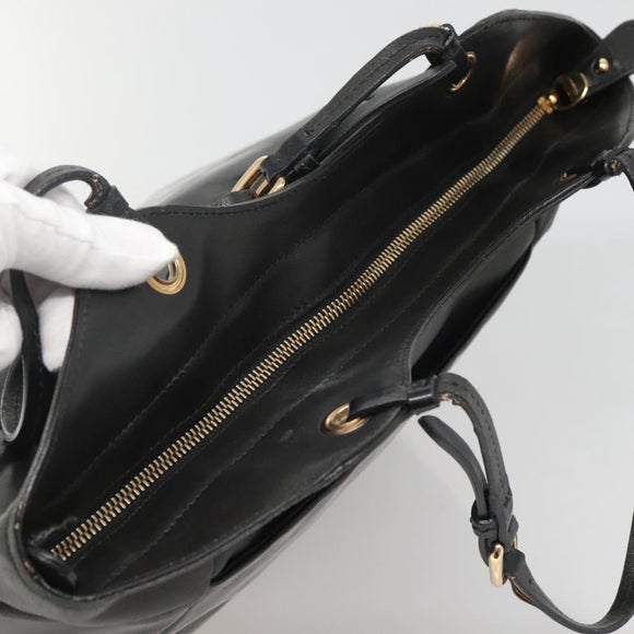 Salvatore Ferragamo Vera Shoulder Bag Enamel Black Gold Auth bs26598