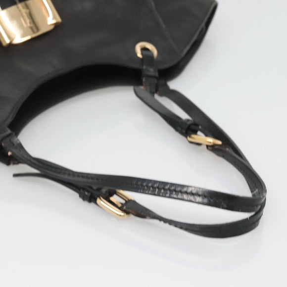 Salvatore Ferragamo Vera Shoulder Bag Enamel Black Gold Auth bs26598