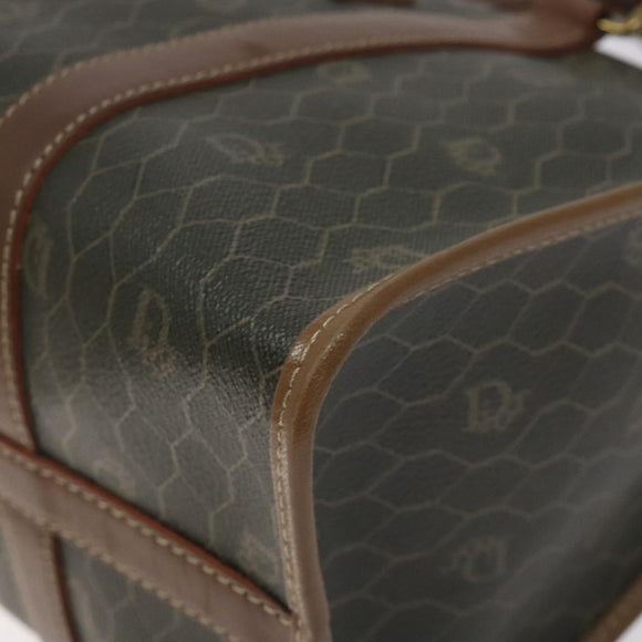 Christian Dior Honeycomb Canvas Hand Bag PVC Black Gold Auth bs26600
