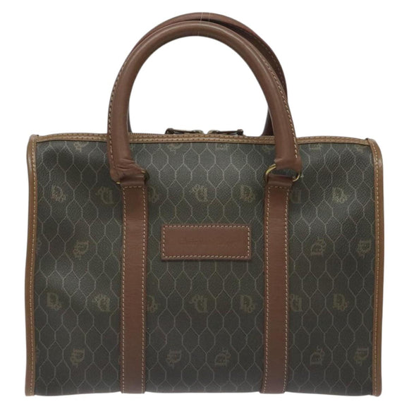 Christian Dior Honeycomb Canvas Hand Bag PVC Black Gold Auth bs26600