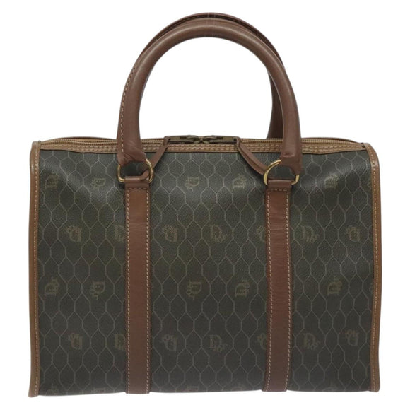 Christian Dior Honeycomb Canvas Hand Bag PVC Black Gold Auth bs26600