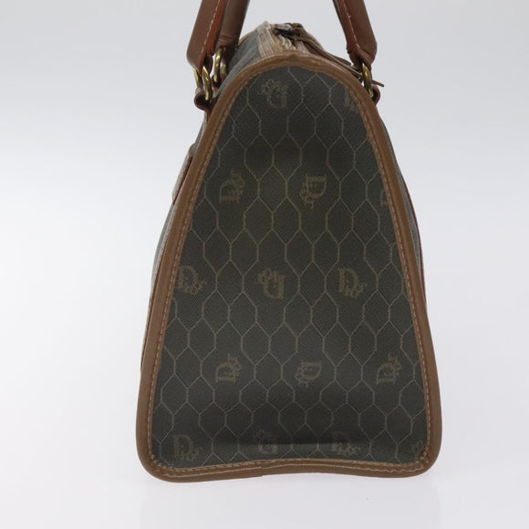 Christian Dior Honeycomb Canvas Hand Bag PVC Black Gold Auth bs26600
