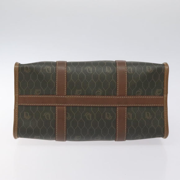 Christian Dior Honeycomb Canvas Hand Bag PVC Black Gold Auth bs26600