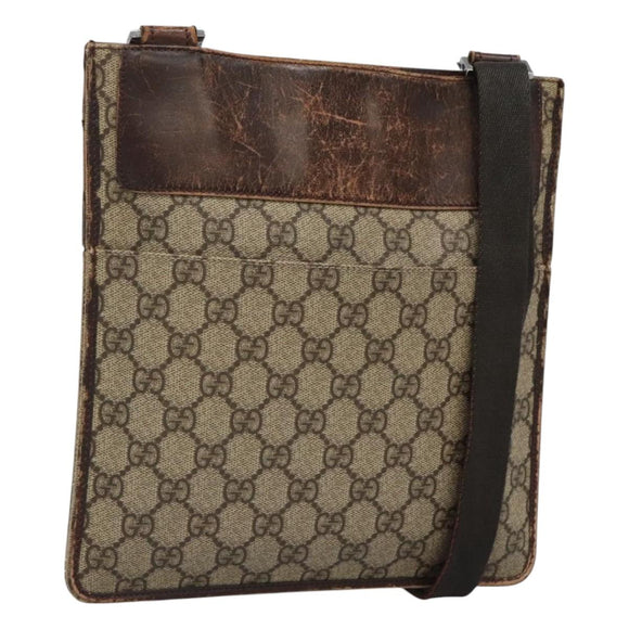 GUCCI GG Supreme Shoulder Bag PVC Beige Silver 27639 Auth bs26601