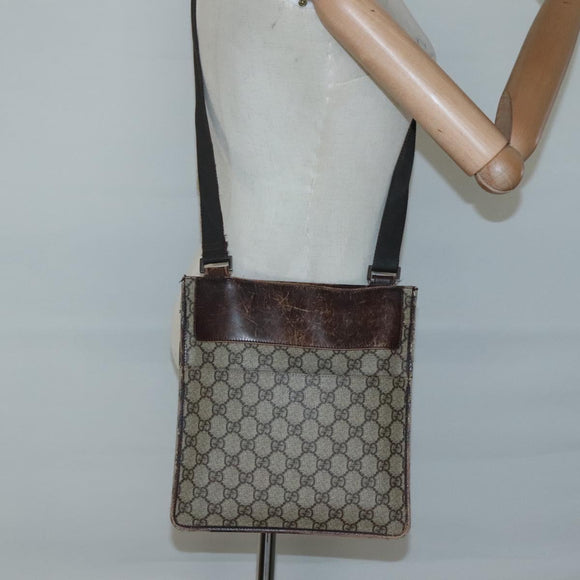 GUCCI GG Supreme Shoulder Bag PVC Beige Silver 27639 Auth bs26601