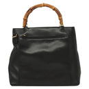 GUCCI Bamboo Hand Bag Leather 2way Black Gold 002 2058 0508 0 Auth bs26604-13