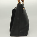 GUCCI Bamboo Hand Bag Leather 2way Black Gold 002 2058 0508 0 Auth bs26604-3