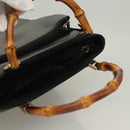 GUCCI Bamboo Hand Bag Leather 2way Black Gold 002 2058 0508 0 Auth bs26604-6