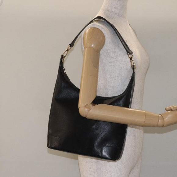 GUCCI Shoulder Bag Leather Black Gold 001 4204 Auth bs26605