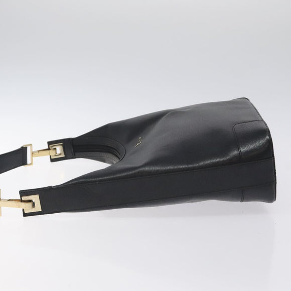 GUCCI Shoulder Bag Leather Black Gold 001 4204 Auth bs26605