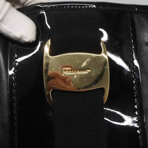 Salvatore Ferragamo Vera Tote Bag Leather Black Gold Auth bs26608