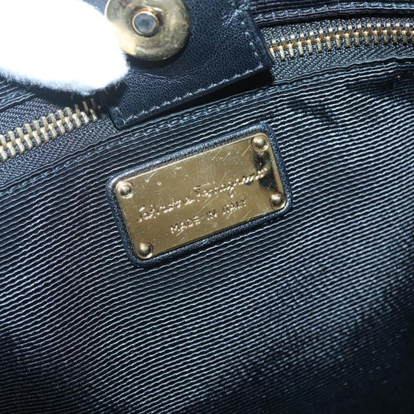 Salvatore Ferragamo Vera Tote Bag Leather Black Gold Auth bs26608