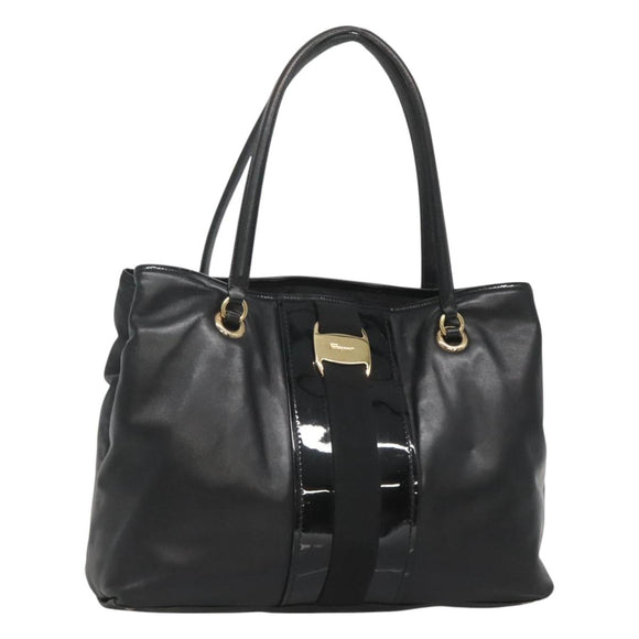 Salvatore Ferragamo Vera Tote Bag Leather Black Gold Auth bs26608