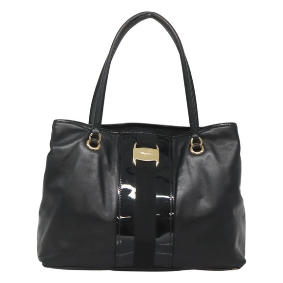 Salvatore Ferragamo Vera Tote Bag Leather Black Gold Auth bs26608