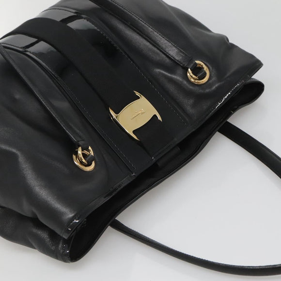 Salvatore Ferragamo Vera Tote Bag Leather Black Gold Auth bs26608