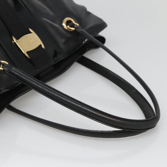 Salvatore Ferragamo Vera Tote Bag Leather Black Gold Auth bs26608