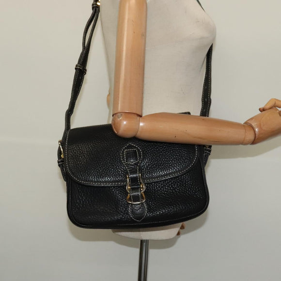 CELINE Shoulder Bag Leather Black Gold Auth bs26612