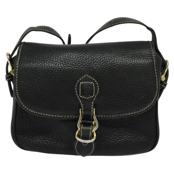 CELINE Shoulder Bag Leather Black Gold Auth bs26612
