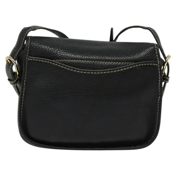 CELINE Shoulder Bag Leather Black Gold Auth bs26612