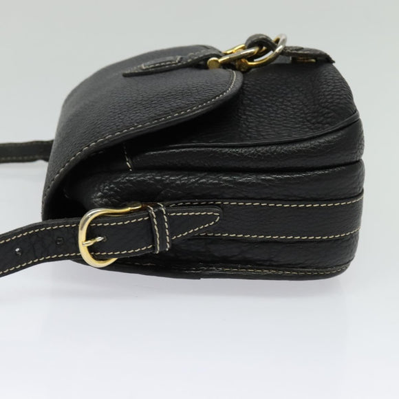CELINE Shoulder Bag Leather Black Gold Auth bs26612