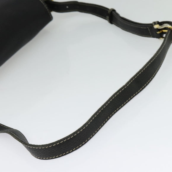 CELINE Shoulder Bag Leather Black Gold Auth bs26612