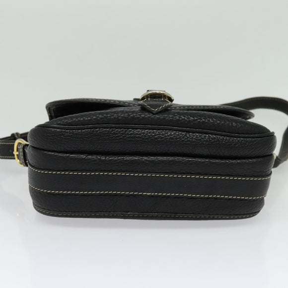 CELINE Shoulder Bag Leather Black Gold Auth bs26612