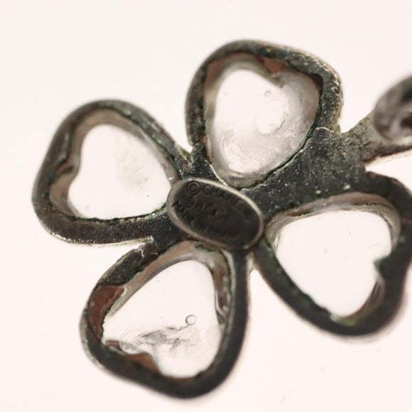 CHANEL Clover Necklace metal Silver CC Auth bs26614