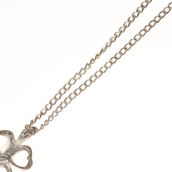 CHANEL Clover Necklace metal Silver CC Auth bs26614