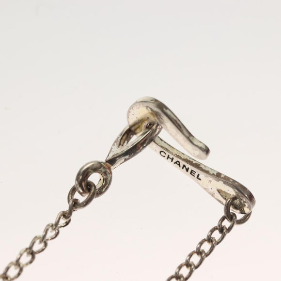 CHANEL Clover Necklace metal Silver CC Auth bs26614