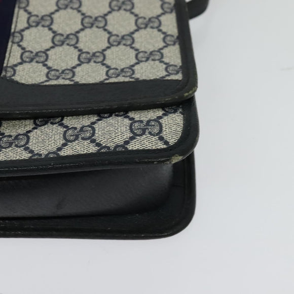 GUCCI GG Supreme Sherry Line Shoulder Bag PVC Navy Gold Auth bs26615