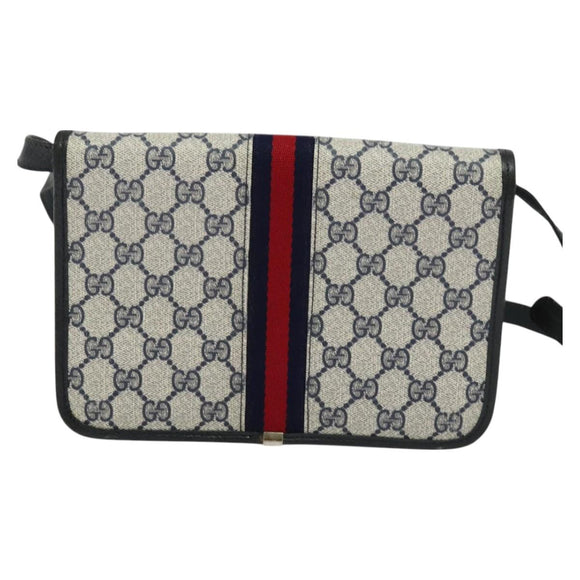 GUCCI GG Supreme Sherry Line Shoulder Bag PVC Navy Gold Auth bs26615