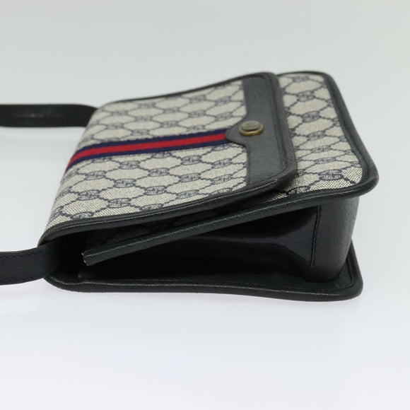 GUCCI GG Supreme Sherry Line Shoulder Bag PVC Navy Gold Auth bs26615