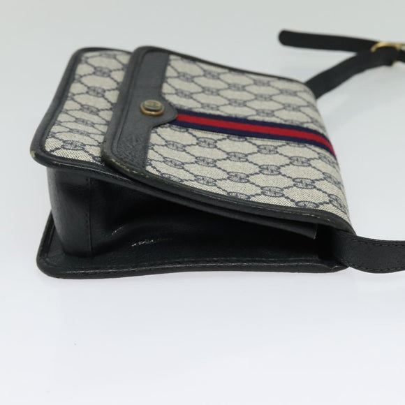 GUCCI GG Supreme Sherry Line Shoulder Bag PVC Navy Gold Auth bs26615