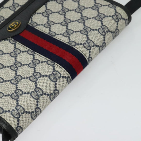 GUCCI GG Supreme Sherry Line Shoulder Bag PVC Navy Gold Auth bs26615