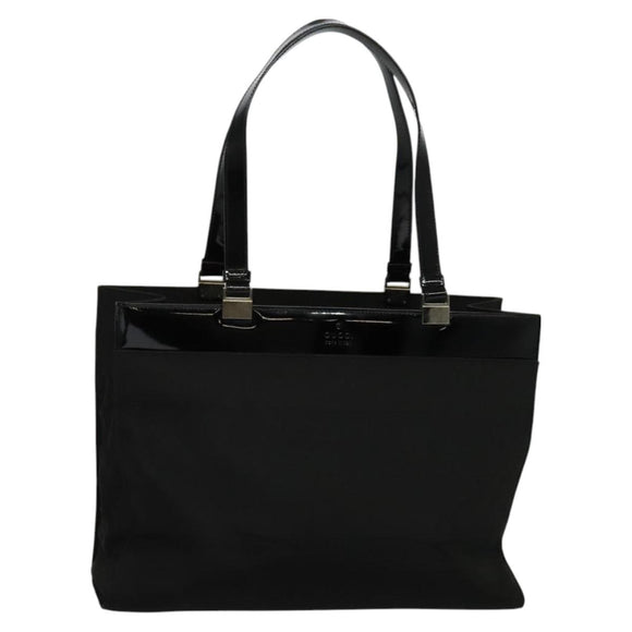 GUCCI Tote Bag Nylon Enamel Black Silver 002 1039 Auth bs26622
