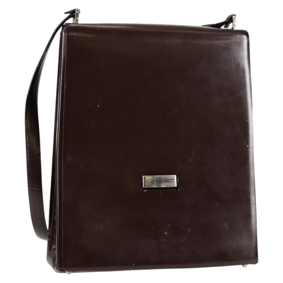 GUCCI Shoulder Bag Patent leather Brown Silver 002 2046 0433 Auth bs26623