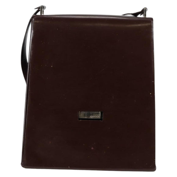 GUCCI Shoulder Bag Patent leather Brown Silver 002 2046 0433 Auth bs26623