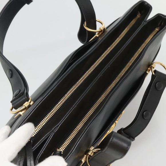 GUCCI GG Marmont Ally Hand Bag Leather Black Gold 550130 Auth bs26625