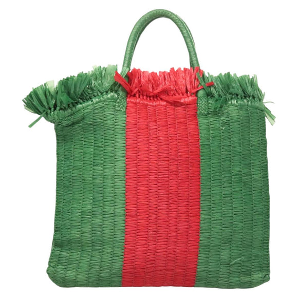 GUCCI Hand Bag Straw Green Red 524810 Auth bs26626