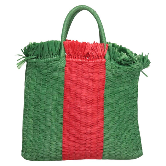 GUCCI Hand Bag Straw Green Red 524810 Auth bs26626