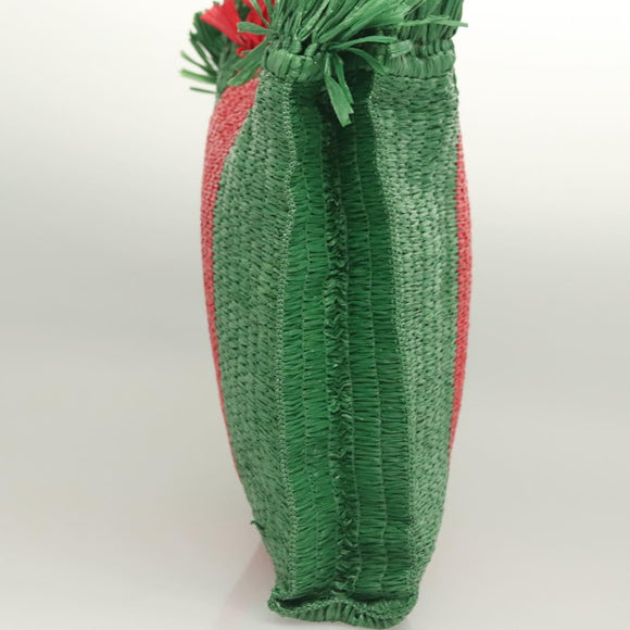 GUCCI Hand Bag Straw Green Red 524810 Auth bs26626