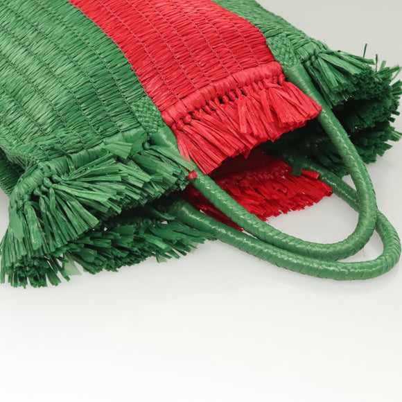 GUCCI Hand Bag Straw Green Red 524810 Auth bs26626